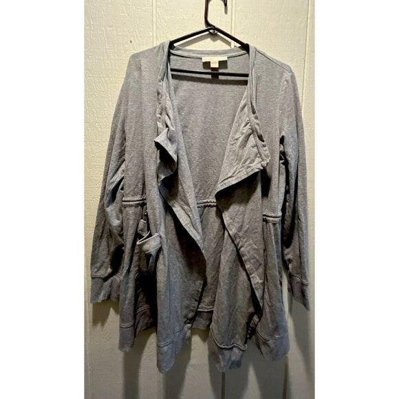 Michael Kors Women Size L Light Gray Long Sleeves Open Sweater Cardigan Pockets - Picture 3 of 8